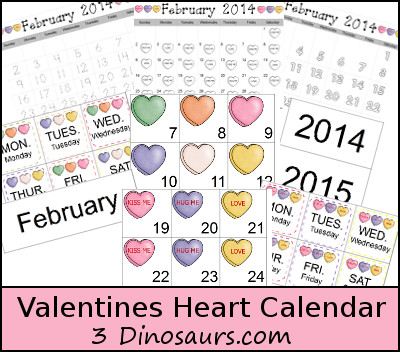 Free Valentines Heart Calendar - 3Dinosaurs.com