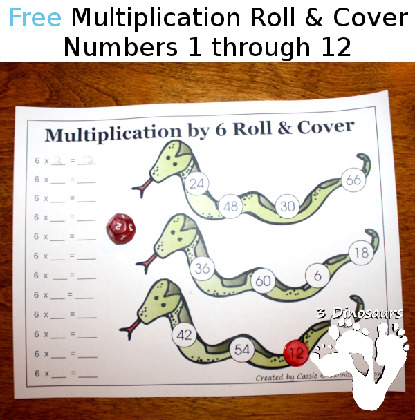Free Multiplication Roll & Cover Printable - a fun zoo themed math activity that kids can use to work on multiplication from 1 to 12- 3Dinosaurs.com