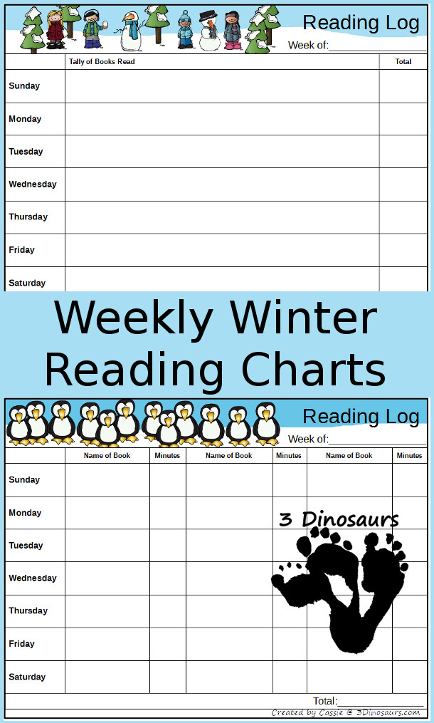 Free Weekly Winter Reading Charts - 3Dinosaurs.com