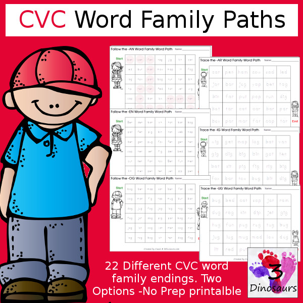 CVC Word Family Paths Dot & Trace! - 3Dinosaurs.com