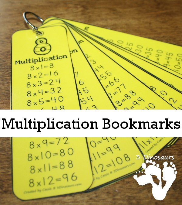 Free Multiplication Bookmarks - Numbers 1 through 12 - 3Dinosaurs.com