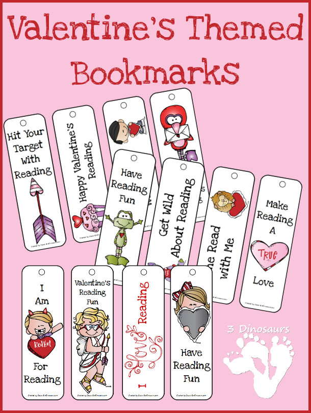 Free Valentines Themed Bookmarks - 3Dinosaurs.com