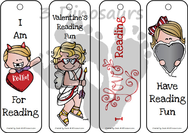 Free Valentines Themed Bookmarks - 3Dinosaurs.com