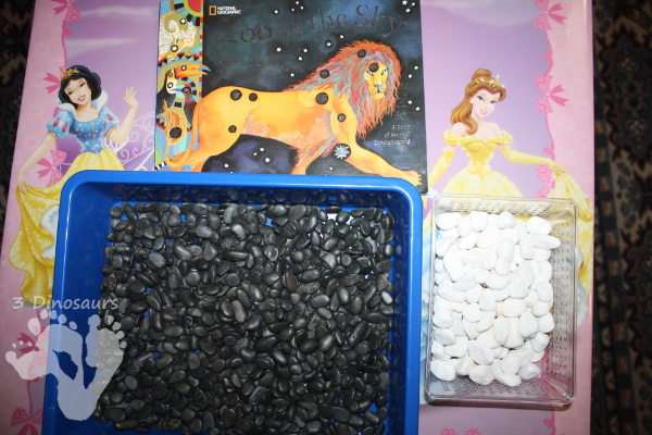 Hands-On Making Constellations Sensory Bin - a fun way to build and read about the stars - 3Dinosaurs.com