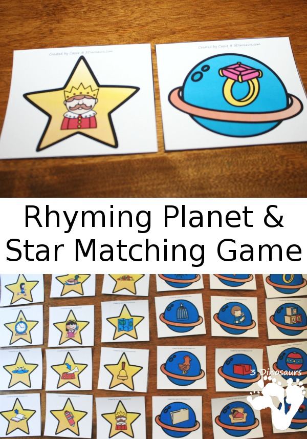 Free Easy to Play Rhyming Planet and Star Matching Game - 4 pages of printables - 3Dinosaurs.com