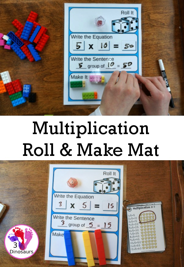 Free Multiplication Roll & Make Mat - 16 pages of pritnables with record sheets, building mats and counters - 3Dinosaurs.com