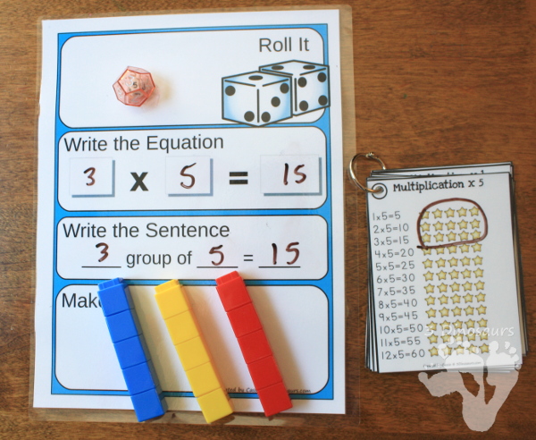 Free Multiplication Roll & Make Mat - 16 pages of printable with record sheets, building mats and counters - 3Dinosaurs.com