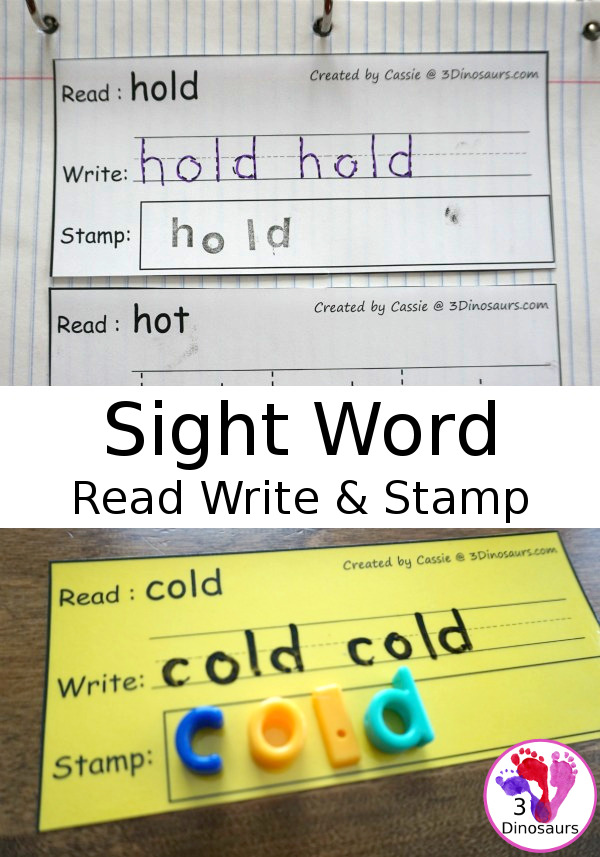 Free Sight Word Read Write & Stamp - all 220 Dolch sight words - 3Dinosaurs.com #sightwords #learningtoread #freeprintables 