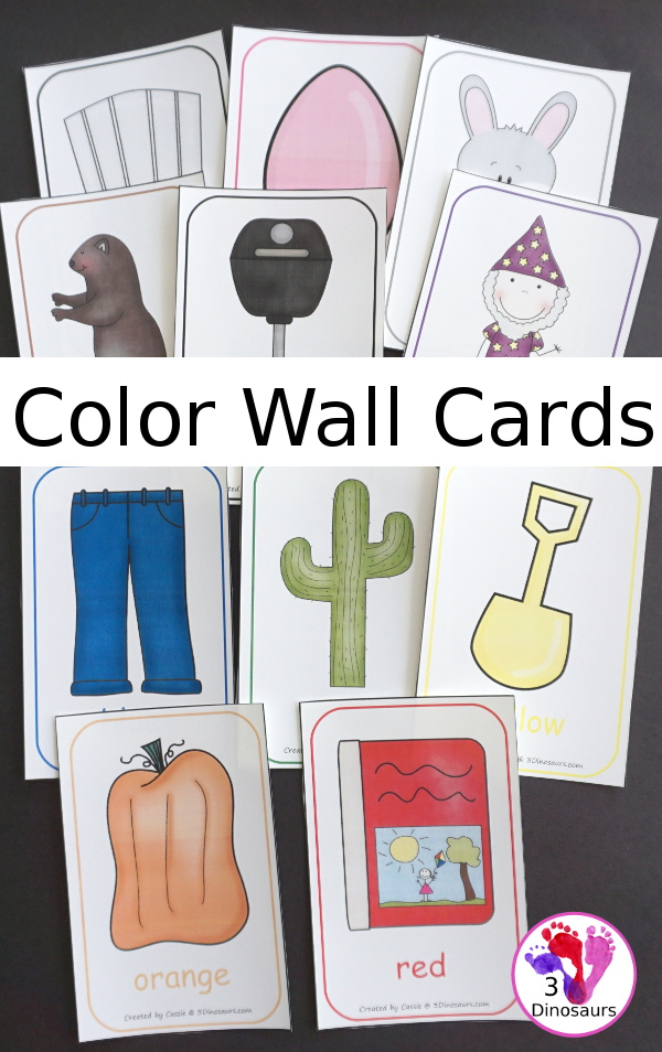 Free Color Wall Cards - 11 wall cards with color word and picture in color. - 3Dinosaurs.com