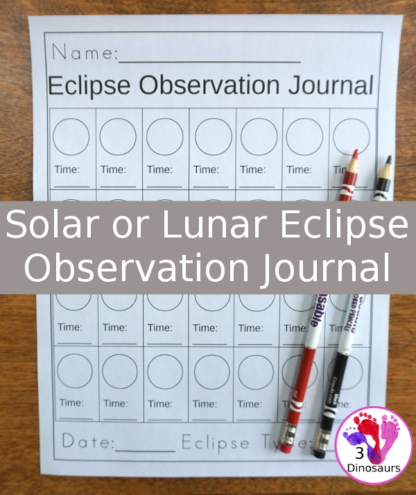 Free Eclipse Recording Sheet: Lunar or Solar - an easy to print printable to help kids record their observations of eclipses - 3Dinosaurs.com