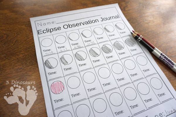 Free Eclipse Recording Sheet: Lunar or Solar - an easy to print printable to help kids record their observations of eclipses - 3Dinosaurs.com