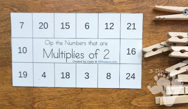 Multiplies of Clip Cards - a fun way to work on multiplication and skip counting numbers with clip cards and recording sheets - 3Dinosaurs.com