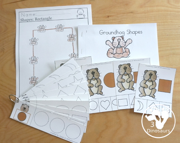 Groundhog Activities Pack for Shapes - shape easy reader book, shape tracing strips, shape no-prep pages and shape clip cards - 3Dinosaurs.com