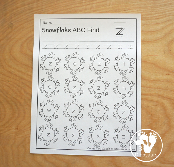 Snowflake Themed ABC Letter Find: It has all the letters of the alphabet with uppercase and lowercase options with tracing - 3Dinosaurs.com