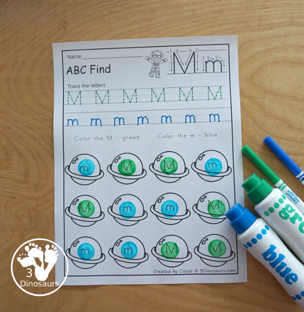 Space ABC Letter Find for Uppercase and Lowercase - with all 26 letters of the alphabet with tracing and finding the letters - 3Dinosaurs.com