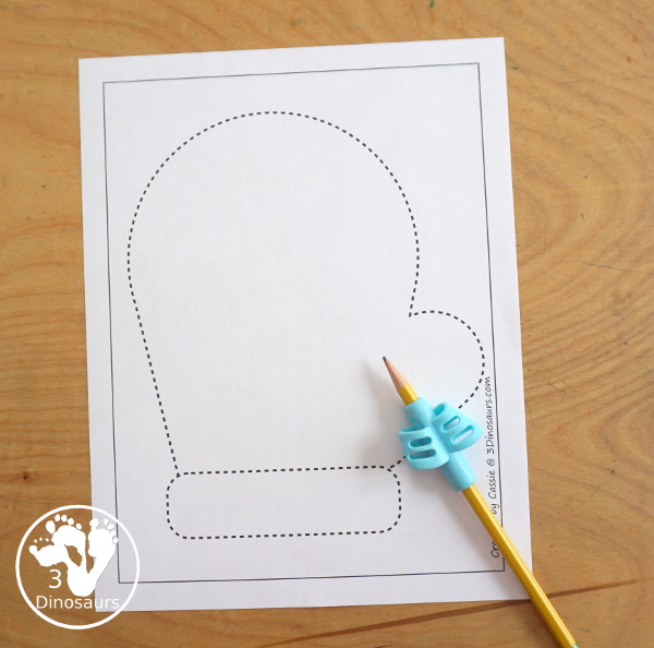 Free Mitten Fine Motor Mats - three mitten printables with mitten template printable, mitten tracing printables, and a mitten dot marker printable. All great for a winter fine motor center. - 3Dinosaurs.com