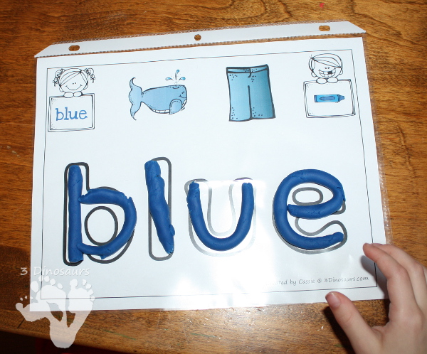 Free Color Word Playdough Mats - with 11 color words and matching pictures with the same color.  3Dinosaurs.com