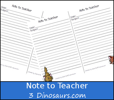 Keeping an Open Communication with Teachers - Free Note to Teacher Printable - 3Dinosaurs.com