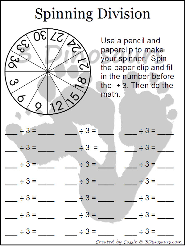 Free Spinning Division Printable: 1 through 12  - 3Dinosaurs.com