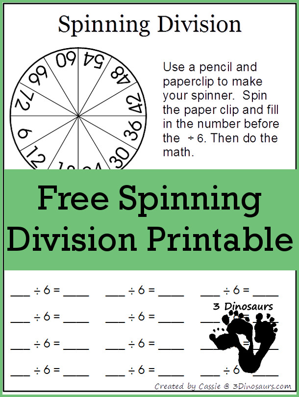 Free Spinning Division Printable: 1 through 12  - 3Dinosaurs.com