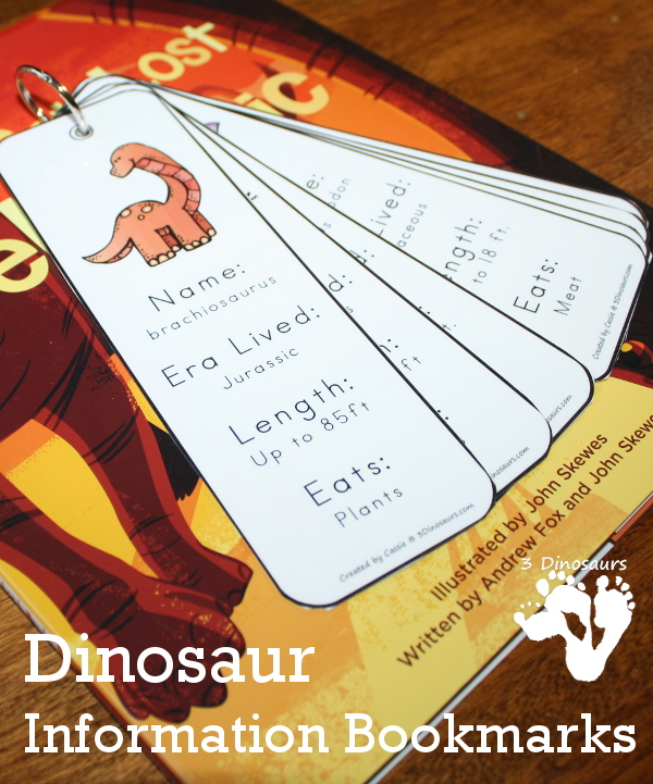 Free 7 Fun Dinosaur Information Bookmarks For Kids - with write in or filled in options - 3Dinosaurs.com