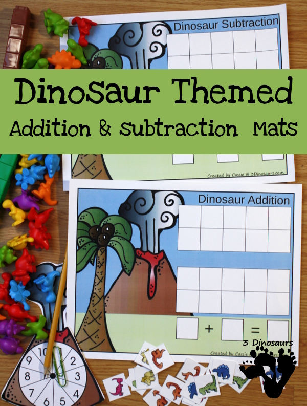 Free Dinosaur Themed Addition & Subtraction Mats: adding or subtracting using numbers 1 to 10 - 3Dinosaurs.com