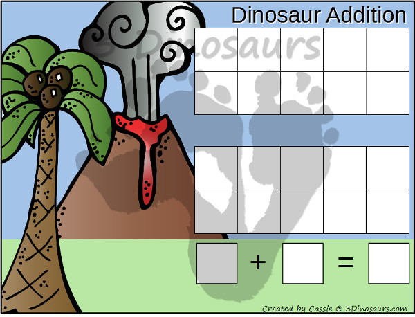 Free Dinosaur Themed Addition & Subtraction Mats: adding or subtracting using numbers 1 to 10 - 3Dinosaurs.com