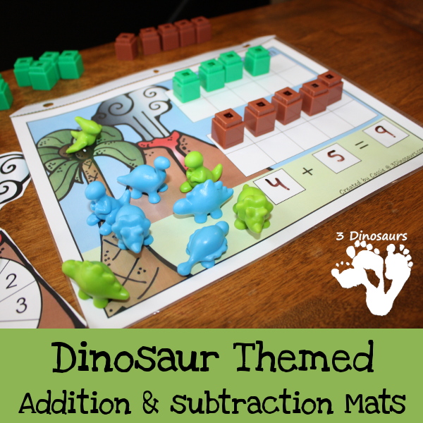 Free Dinosaur Addition & Subtraction Mats: adding or subtracting using numbers 1 to 10 - 3Dinosaurs.com