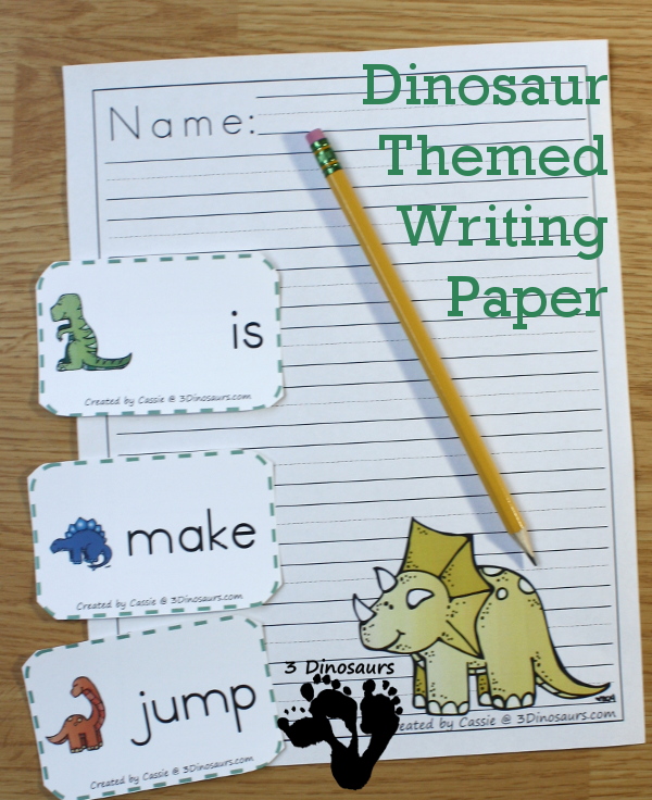 Free Roaring Dinosaur Themed Writing Paper For Kids - 7 different dinosaurs to pick from - 3Dinosaurs.com