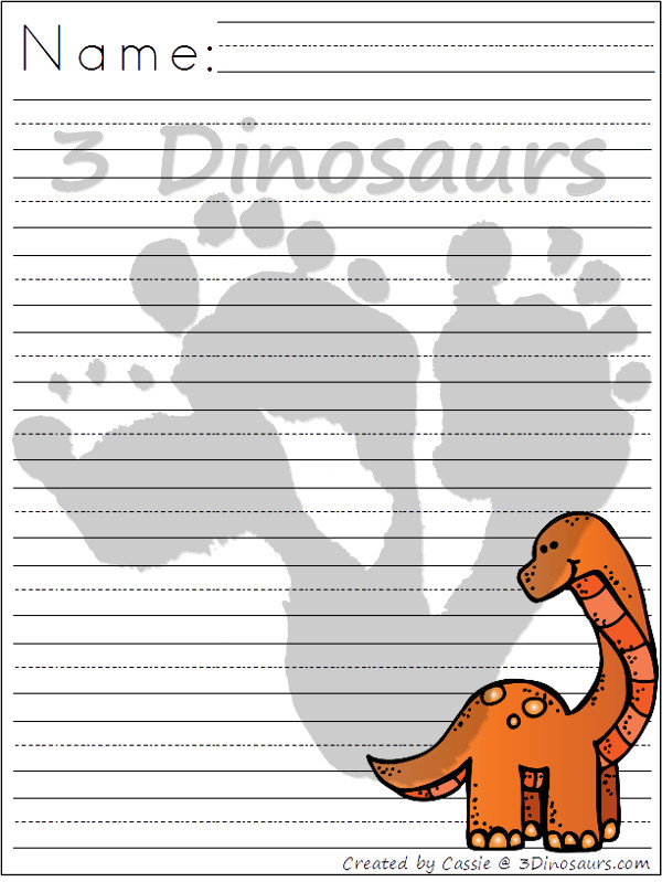 Free Roaring Dinosaur Themed Writing Paper For Kids - 7 different dinosaurs to pick from - 3Dinosaurs.com