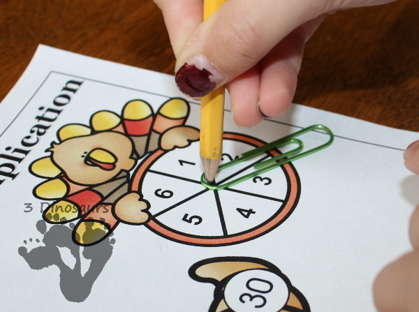 FREE Spin & Cover Thanksgiving Math - no prep counting, addition and multiplication - 3Dinosaurs.com