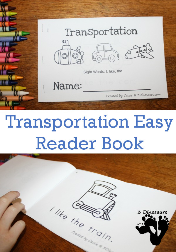 Free Fun Transportation Easy Reader Book For Kids - 8 page book for early readers - 3Dinosaurs.com