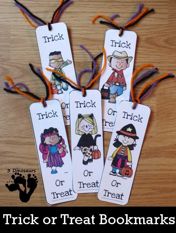 Free Trick or Treat Themed Bookmarks - 8 different ones to pick from for Halloween - 3Dinosaurs.com