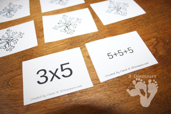 Free Winter Themed Multiplication Matching Cards - 2 types of cards to match - 3Dinosaurs.com