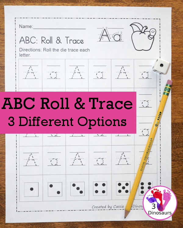 No-Prep ABC Roll & Trace - Uppercase and lowercase on one page with three tracing options $ - 3Dinosaurs.com