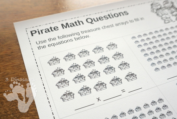 Free No-Prep Pirate Themed Array Printables - 2 pages with 6 problems per page - 3Dinosaurs.com