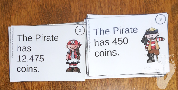 Free Pirate Themed Place Value Task Cards - 12 cards and one page to record answers - 3Dinosaurs.com