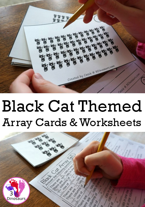 Free Black Cat Themed Array Cards with Matching Worksheets - 12 cards with 5 matching worksheets to use with them - 3Dinosaurs.com #arrays #mathforkids #thirdgrade #blackcatthemed #freeprintable #halloween