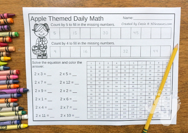 No Prep Fall Themed Addition & Subtraction and Multiplication & Division - 30 pages no-prep printables with a mix of addition and subtraction or multiplication and division activities plus a math center activities with three fall themes: general fall, apples and pumpkins - 3Dinosaurs.com #noprepmath #tpt #addition #subtraction #multiplication #division #fallforkids #pumpkins #apples #fall