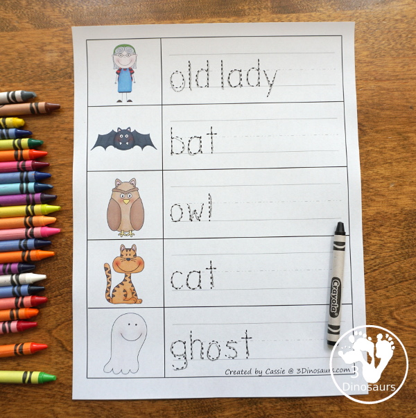 Free Halloween Pack For Tot, Preschool, PreK & Kindergarten - fun printables with a mix of activities with cards, puzzles, hands-on activities and more with a fun Halloween theme that can be used with the book There was an Old Lady who Swallowed a Bat Over 110 pages - 3Dinosaurs.com