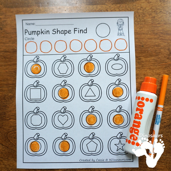 Pumpkin Themed Shape Find: shape and shape word with tracing $ - 3Dinosaurs.com