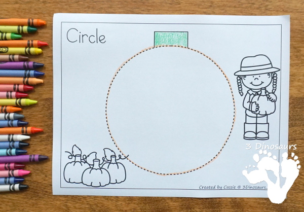 Free Fine Motor Fun With Pumpkin Shape Tracing - with 8 shapes for kids to trace and color - 3Dinosaurs.com