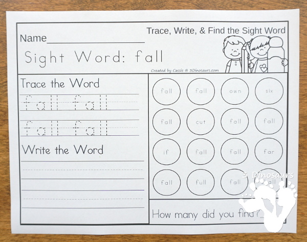 No-Prep Sight Word Trace, Write, Find & Count Bundle - has all 220 Dolch Sight Words: Preprimer, Primer, First Grade, Second Grade, and Third Grade in an easy to use trace, write, find and count for each sight word - 3Dinosaurs.com