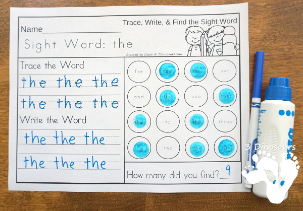 No-Prep Sight Word Trace, Write, Find & Count Bundle - has all 220 Dolch Sight Words: Preprimer, Primer, First Grade, Second Grade, and Third Grade in an easy to use trace, write, find and count for each sight word - 3Dinosaurs.com