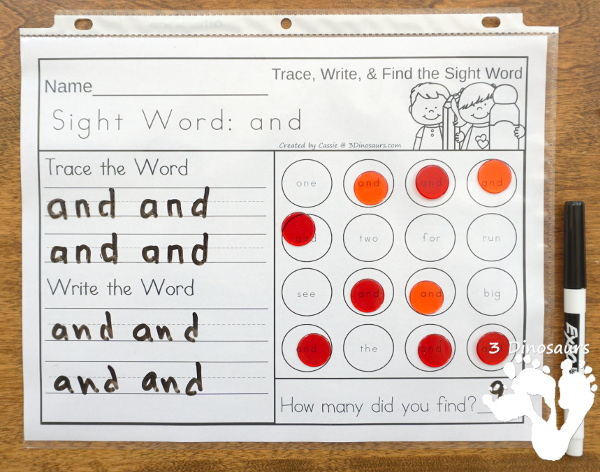 No-Prep Sight Word Trace, Write, Find & Count Bundle - has all 220 Dolch Sight Words: Preprimer, Primer, First Grade, Second Grade, and Third Grade in an easy to use trace, write, find and count for each sight word - 3Dinosaurs.com