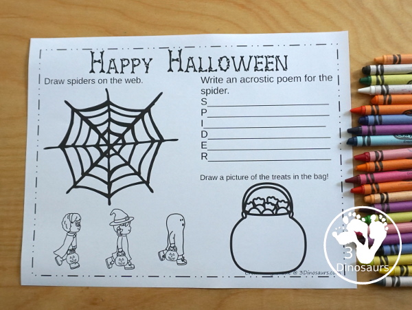 Free Halloween Placemat Printables - 4 fun placemats with different levels of fun for kids to do on Halloween - 3Dinosaurs.com