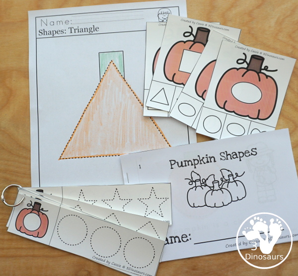 Pumpkin Activities Pack: Shapes with no-prep pages, easy reader books, clip cards, and tracing strips.- 3Dinosaurs.com