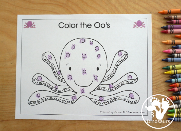 Romping & Roaring O Pack: Letter O is for Octopus  - a letter O pack that has prewriting, finding letters, tracing letters, coloring pages, shapes, puzzles and more - 3Dinosaurs.com