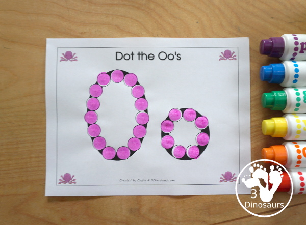 Romping & Roaring O Pack: Letter O is for Octopus  - a letter O pack that has prewriting, finding letters, tracing letters, coloring pages, shapes, puzzles and more - 3Dinosaurs.com