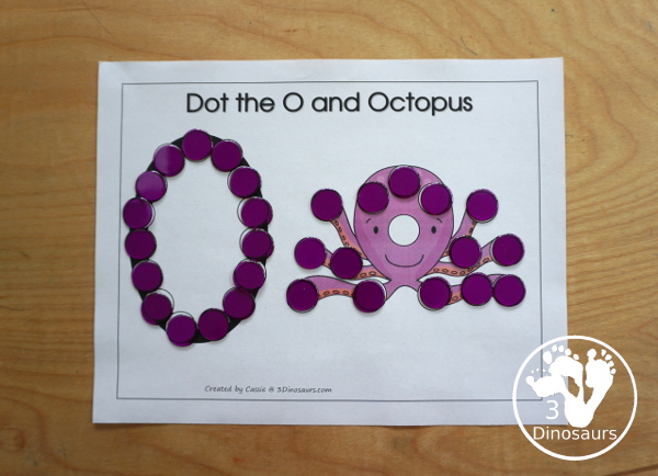 Romping & Roaring O Pack: Letter O is for Octopus  - a letter O pack that has prewriting, finding letters, tracing letters, coloring pages, shapes, puzzles and more - 3Dinosaurs.com